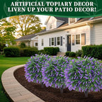 Artificial Lavender Topiary Ball Trees,2 Set of 16'' UV Resistant Fake Evergreen Shrubs Bushes Plants with Ground Spike, Fake Plants for Outdoor Indoor Front Porch Garden