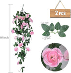 RECUTMS Fake Hanging Flower, 2PCS Artificial Rose Vine Plants Flowers Wedding Home Decoration and Wall Décor 3.3Ft (Pink)