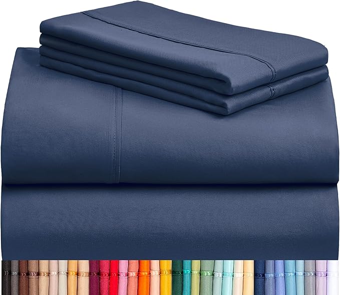 LuxClub 4 PC California King Sheet Set, Breathable Luxury Bed Sheets, Deep Pockets Wrinkle Free Cooling Sheets Machine Washable Hotel Bedding Silky Soft - Navy Cal King