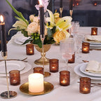 DEVI 48 Pcs Amber Votive Candle Holders Bulk, Boho Fall Wedding Party Decorations, Glass Tea Lights Candle Holder, Christmas Thanksgiving Party Home Table Decor