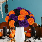 36 Pcs Halloween Artificial Flowers Halloween Chrysanthemums Ball Silk Flowers Black Orange Purple Fake Hydrangea for Halloween Party Home Table Centerpieces Vase Decor