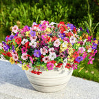 SHareconn 24 Bundles Artificial Flowers for Outdoors, Faux Plants Fake Silk Colorful Daisy Eucalyptus Lavender, UV Resistant for Outside Home Porch Patio Spring Decor, RedRosyPurpleYellowPinkWhite