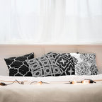 Ambesonne Vintage Throw Pillow Cushion Case Pack of 4, Monochrome Design Grid Trellis Quatrefoil Mesh and Dahlia Flowers Modern, Modern Accent Double-Sided Digital Printing, 24", Charcoal Grey White
