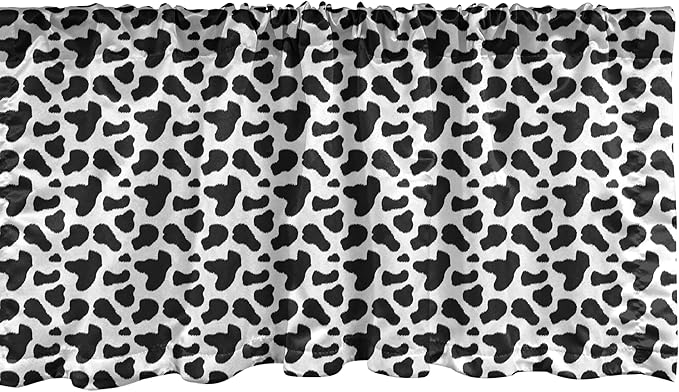 Ambesonne Cow Print Window Valance, Animal Hide Pattern Spots Farm Life Cattle Camouflage Animal Skin, Curtain Valance for Kitchen Bedroom Decor with Rod Pocket, 54" X 18", Charcoal Grey White