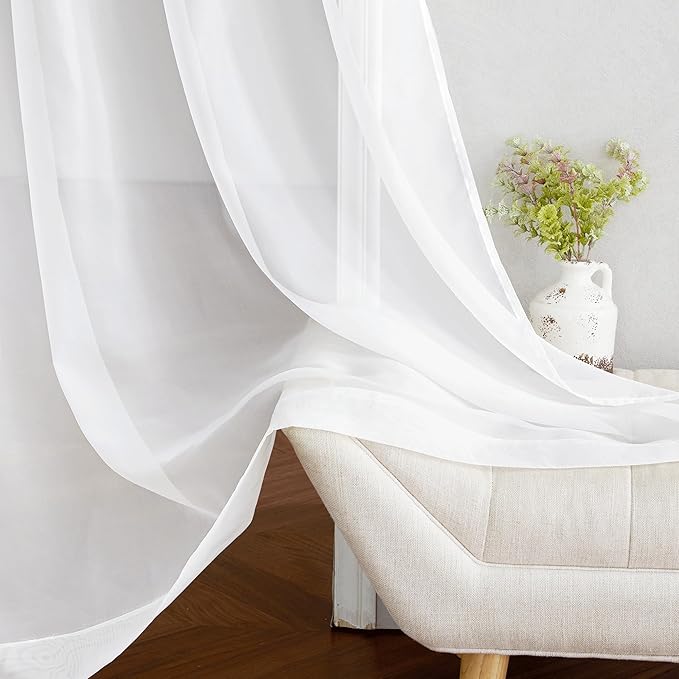 NICETOWN Sheer Window Curtain Panels - Ivory Eyelet Top Solid Voile for Kitchen/Hotel, 2 Pieces, 54 Wide x 84-inch Length