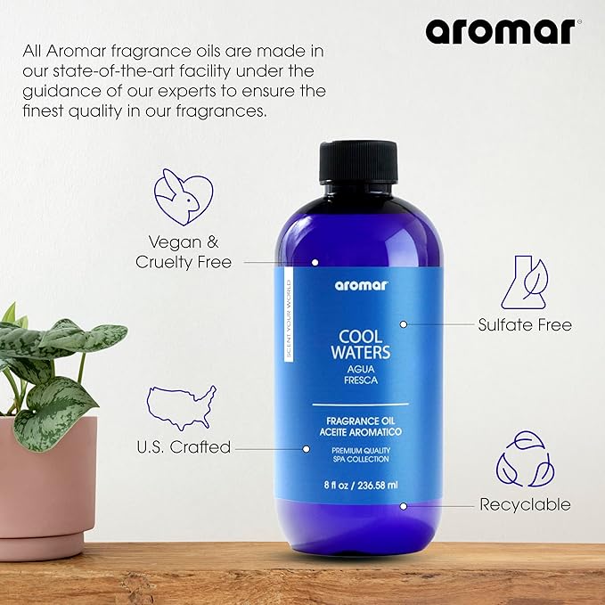 AROMAR Premium Fragrance Oil - Essential Oil for Diffusers & Home Aromatherapy - Cool Waters - 8oz