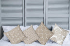 Ambesonne Vintage Throw Pillow Cushion Case Pack of 4, Monochrome Design Grid Trellis Quatrefoil Mesh and Dahlia Flowers Modern Print, Modern Accent Double-Sided Digital Printing, 18", Tan and White