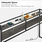 HOOBRO King Size Headboard, Headboard with 2 Outlets and 4 USB Ports, Adjustable Height, Storage Rack, Sturdy and Stable, Easy Assembly, Charcoal Gray and Black