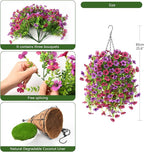 Artificial Fake Hanging Plants Flowers Baskets for Outdoor Outside Spring Decor,Faux Silk Daisy UV Resistant Look Real Summer Decorations for Home Porch Patio Yard Garden(Light Purple