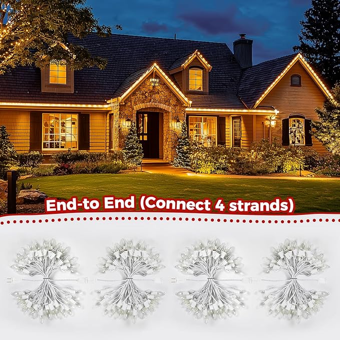 25 Feet C9 Bulb String Lights Outdoor White Christmas Lights for Outdoor Patio Room Christmas Party Backyard Decoration,Warm White, Clear Glass