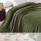 Exclusivo Mezcla Fleece Blanket Twin Size for Bed, Super Soft and Warm, All Season Use, Cozy, Plush, Lightweight, 90x66 Inches, Olive Green