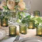 36 Pcs Green Votive Candle Holders, Green Tea Light Holders for Wedding and Dining Holiday Table Decor, Glass Candle Holders for Christmas Home Decoration, Vintage Parties and Gifts