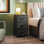 WLIVE Dresser with 3 Drawers, Fabric Nightstand, Cabinet with Wheels, Organizer Storage Dresser for Bedroom, Office, Closets, Sturdy Steel Frame, Easy Pull Handle, Charcoal Black Wood Grain Print