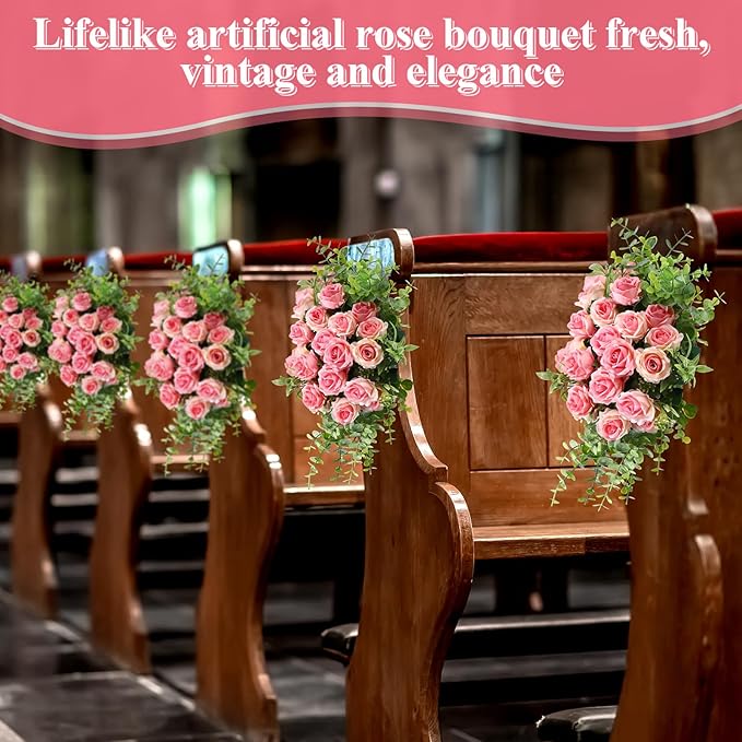 Zeyune 8 Pack 12 Inch Artificial Rose Bouquet Silk Roses Flowers Bunches Bulk Fake Roses for Wedding Bridal Home Office Garden Parties Decoration(Pink)