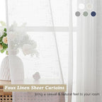 Aiyufeng Kirei Elegant Extra Long Linen Look Sheer Curtains 96 Inches Long 2 Pieces, Farmouse Semi Sheers Linen Curtains/Window Treatments Panels/Drapes (Set of 2, 40 by 96 Inch, Pure White)