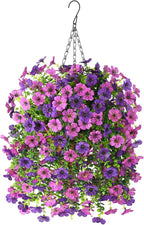 Artificial Fake Hanging Plants Flowers Baskets for Outdoor Outside Spring Decor,Faux Silk Daisy UV Resistant Look Real Summer Decorations for Home Porch Patio Yard Garden(Mix Purple