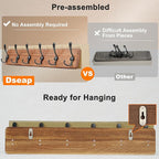 Dseap Coat Rack Wall Mounted - 24" Long 6 Tri Hooks, Heavy Duty Wooden Wall Coat Hanger Coat Hook for Clothes Hat Jacket Clothing, Black, Pack of 2