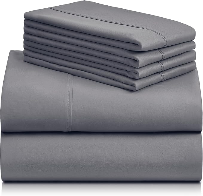 LuxClub 4 PC King Size Sheet Set Bed Sheets Deep Pockets Wrinkle Free Cooling Bed Sheets Machine Washable Hotel Bedding Silky Soft - Light Grey King