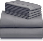 LuxClub 4 PC Queen Sheet Set, Bed Sheets Queen Size, Deep Pockets Wrinkle Free Cooling Bed Sheets Machine Washable Hotel Bedding Silky Soft - Light Grey Queen