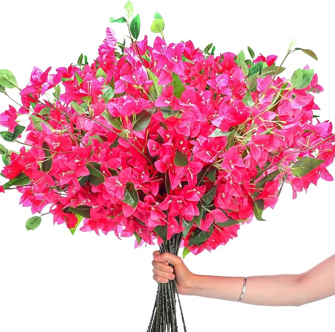 30 Pcs Artificial Faux Bougainvillea Fake Flower Silk Bougainvillea Branches UV Resistant Outdoor Indoor Decoration for Wedding Home Centerpieces Outside Decor (Rose Red)
