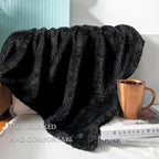 Exclusivo Mezcla Plush Fuzzy Fleece Bed Blanket Queen Size, Super Soft, Fluffy and Warm Blankets Suitable for All Seasons (Black, 90x90 Inches)