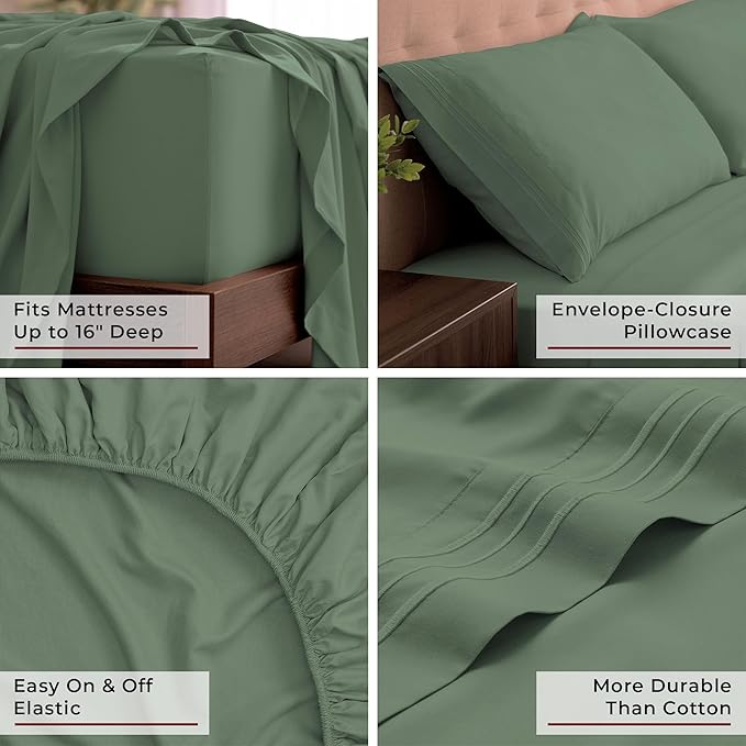 Mellanni King Sheets Set - 4 PC Iconic Collection Bedding - Hotel Luxury, Extra Soft, Cooling Bed Sheets - Wrinkle, Fade, Stain Resistant (King, Sage)