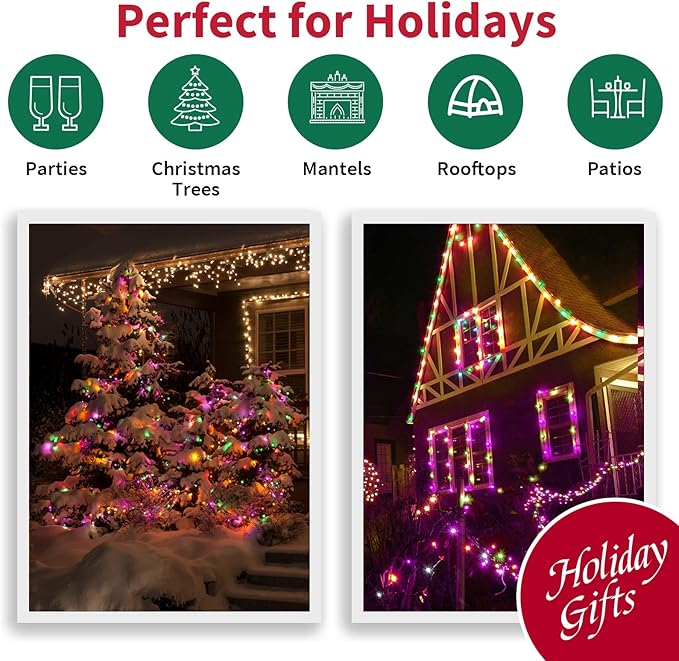 LAMPHOME Super-Bright Extendable Orange Purple and Green halloween Lights Decoration 150Lights 31.9ft UL Certified Mini Bulb String Lights Set for Outdoor Halloween Christmas Tree Garden Holiday Decor