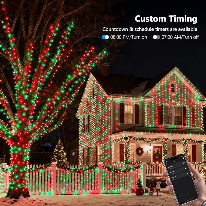 Brizled Smart Christmas Lights, 66FT 200 LED Color Changing Christmas Tree Lights App & Voice Control, Dimmable Red & Green WiFi Xmas String Light Music Sync for Indoor Outdoor Xmas Tree Wedding Party