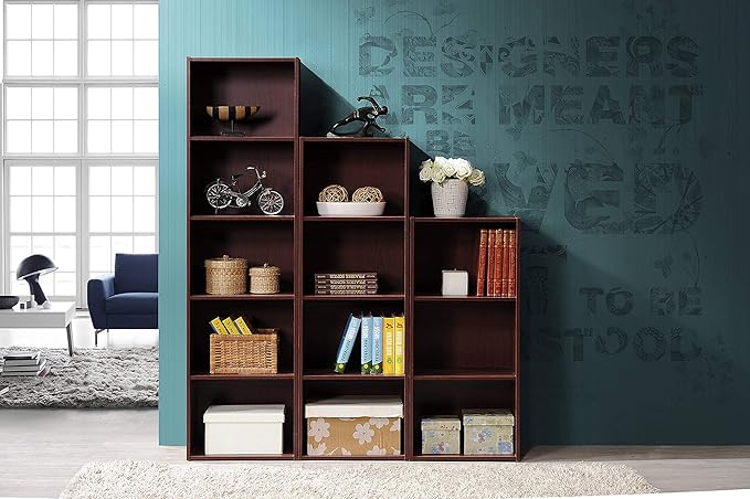 HODEDAH IMPORT 4-Shelf Bookcase Cabinet, Mahogany