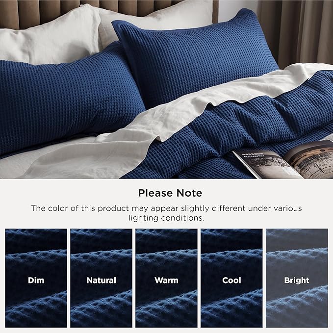 Bedsure Cotton Duvet Cover Set - 100% Cotton Waffle Weave Navy Duvet Cover California King, GentleSoft™ and Breathable Cal King Bedding Set for All Season, 3 Pieces, 104"x98"