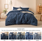 Bedsure Twin XL Comforter Set - Navy Blue Comforter, Boho Tufted Shabby Chic Bedding for Kids, 2 Pieces Vintage Farmhouse Bed Set for All Seasons, Fluffy Soft Bedding with 1 Pillow Sham