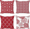 Ambesonne Vintage Throw Pillow Cushion Case Pack of 4, Monochrome Design Grid Trellis Quatrefoil Mesh and Dahlia Flowers Modern Print, Modern Accent Double-Sided Digital Printing, 18", Ruby and White