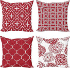 Ambesonne Vintage Throw Pillow Cushion Case Pack of 4, Monochrome Design Grid Trellis Quatrefoil Mesh and Dahlia Flowers Modern Print, Modern Accent Double-Sided Digital Printing, 18", Ruby and White