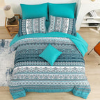 Cottolester Boho Full Size Comforter Set 8 Pieces, Teal Comforter Bohemian Striped Bed in A Bag, Soft Microfiber Bedding Set for All Seasons