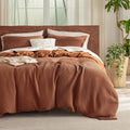 Bedsure Cooling Waffle Duvet Cover King - Cotton Blend Rayon Derived from Bamboo Duvet Cover Set for Hot Sleepers, Breathable Bedding Set with a Vintage Charm, 3 Pieces (Burnt Orange, King, 104"x90")