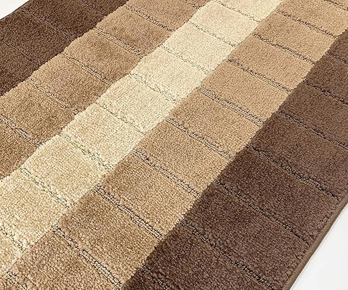 Custom Size Modern Geometric Pattern Carpet Runner Rug for Hallways, Slip Resistant Latex Rubber Backed, 31 inch Wide X Customized Length, Squares Brown, 31 inch X 3 feet, Doormat Size