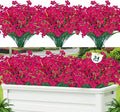 Lnoicy 24 Pcs Artificial Flowers for Outdoor,Plastic Flowers Decoration, UV Resistant Faux Flowers Shrubs, Artificial Plants for Indoor Outside Garden Home Wedding Farmhouse(Rose Red)