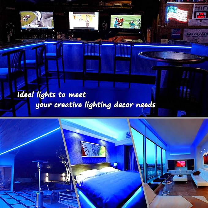 48ft Blue LED Rope Lights Outdoor Waterproof - 324 LEDs Christmas Rope Lights, 120V ETL Certified, Connectable to 192ft, w/24 Mounting Clips & Screws - Patriotic Porch Decor