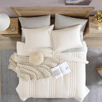 Monbix Queen Comforter Set - 7 Pieces Snow White Bed in a Bag Queen Bedding Sets with Comforters, All Seasons Down Alternative Comforter Bed Set with Sheets,Pillowcases & Shams
