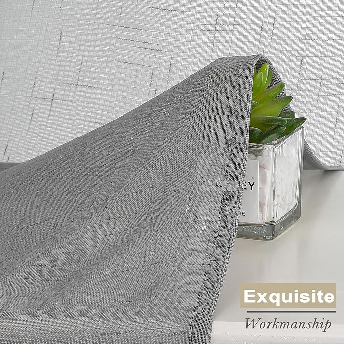 Aiyufeng Kirei Elegant Grey Linen Look Sheer Curtains for Window Decor, Rod Pocket Gray Flax Window Treatment Privacy with Light Filter Vertical Drapes for Bedroom, Charcoal Grey, W40 x L63, 2 Panels