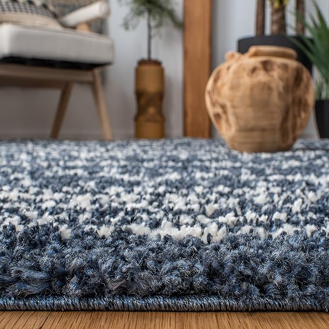 SAFAVIEH Arizona Shag Collection Area Rug - 10' x 14', Slate Blue & Ivory, Moroccan Design, Non-Shedding, 1.6-inch Thick, Ideal for High Traffic Areas in Living Room, Bedroom (ASG741L-10)