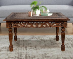 Rectangular Wooden Coffee Table Cutwork Jali Carving, Farmhouse Coffee Table, Rustic Center Table, Mid Century, Rustic and Modern Style Living Room Furniture - 36x24x18 Inch Burnt
