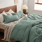 Bedsure Cotton Duvet Cover King - 100% Cotton Waffle Weave Green Duvet Cover King Size, GentleSoft™ and Breathable Bedding for All Season, 3 Pieces, 104"x90"