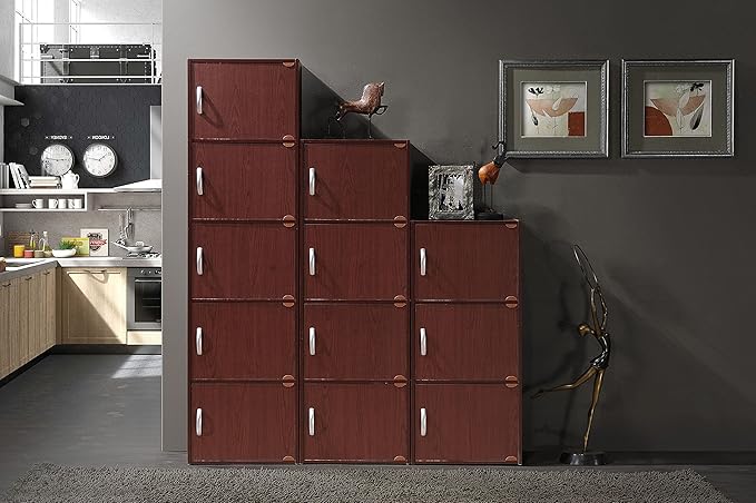 Hodedah 5-Shelf, 5-Door Bookcase in Mahogany
