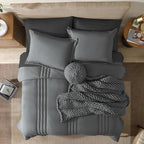 Monbix California King Size Comforter Set - 7 Pieces Bed in a Bag California King, Grey Bedding Sets with Comforter, All Seasons Down Alternative Comforter Bed Set with Sheets, Pillowcases & Shams