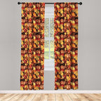 Ambesonne Fall Curtains, Happy Autumnal Colors with Birds in Nests Cartoon Illustration Print, Window Treatments 2 Panel Set for Living Room Bedroom, Pair of - 28" x 95", Cinnamon Amber and Orange