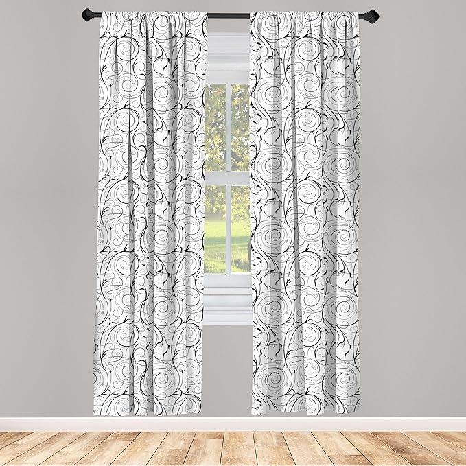 Ambesonne Black and White Curtains, Scribble Swirling Motifs Spiral Floral Stems Modern Abstract Scroll, Window Treatments 2 Panel Set for Living Room Bedroom, Pair of - 28" x 95", White Charcoal Grey