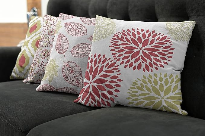 Ambesonne Vintage Throw Pillow Cushion Case Pack of 4, Bohemian Ornamental Leaves Dahlia Pattern Geometric Art Curlicue Motif, Modern Accent Double-Sided Digital Printing, 20", Dark Pink and Khaki