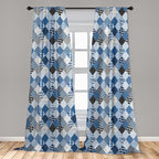 Ambesonne Geometric Window Curtains, Geometrical Diamond Shaped Lines with Various Nostalgic Fashioned Old Pattern, Decorative Panels Set of 2 with Rod Pocket, Pair of - 28" x 95", Black Blue