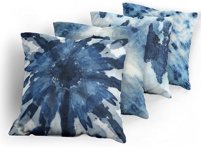 Ambesonne Watercolor Throw Pillow Cushion Case Pack of 4, Abstract Design Ikat Inspired Tribal Themed Painting Look Oceanic Tones Print, Modern Accent Double-Sided Digital Printing, 24", Slate Blue